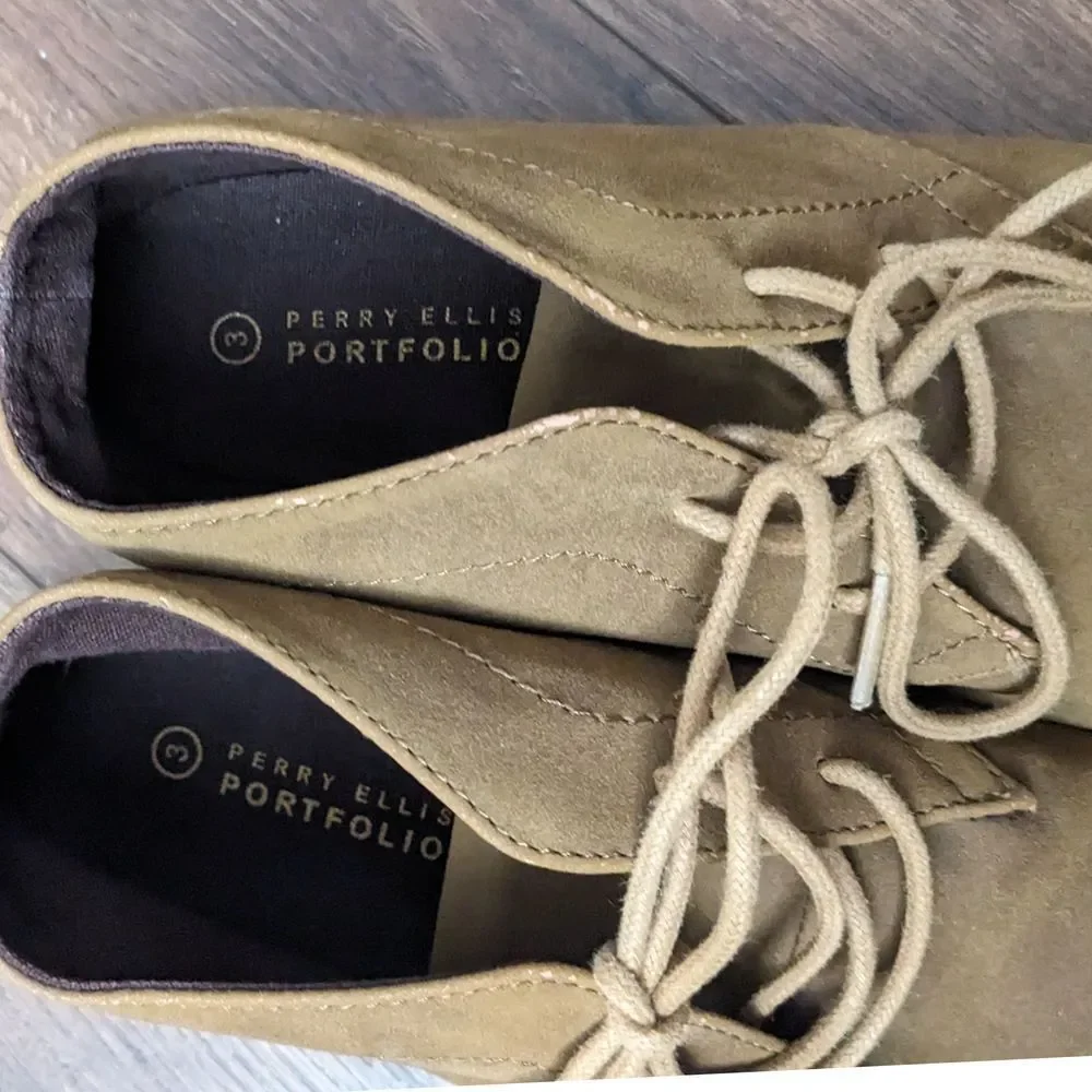 Classic Tan Suede Perry Ellis Boots Chukka Ankle Boots Lace-Up Comfort Shoes